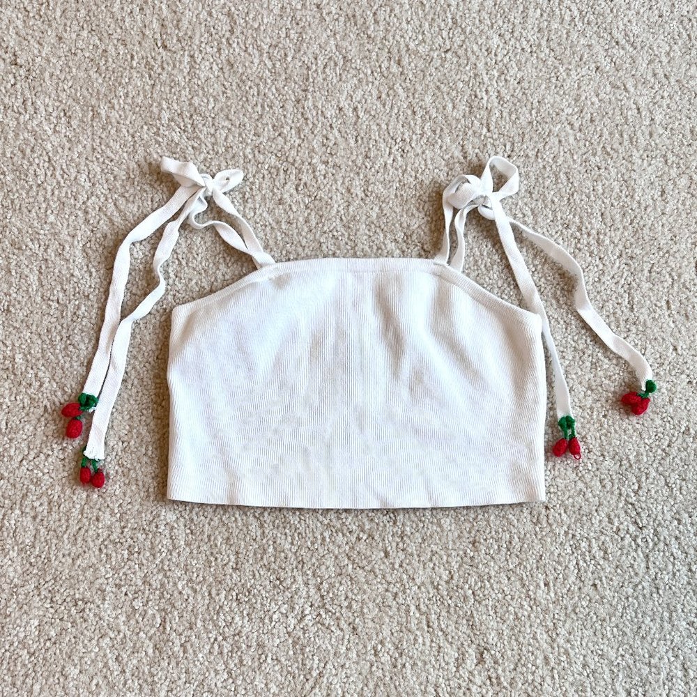 White Forever 21 Crop Top with Crochet Cherries